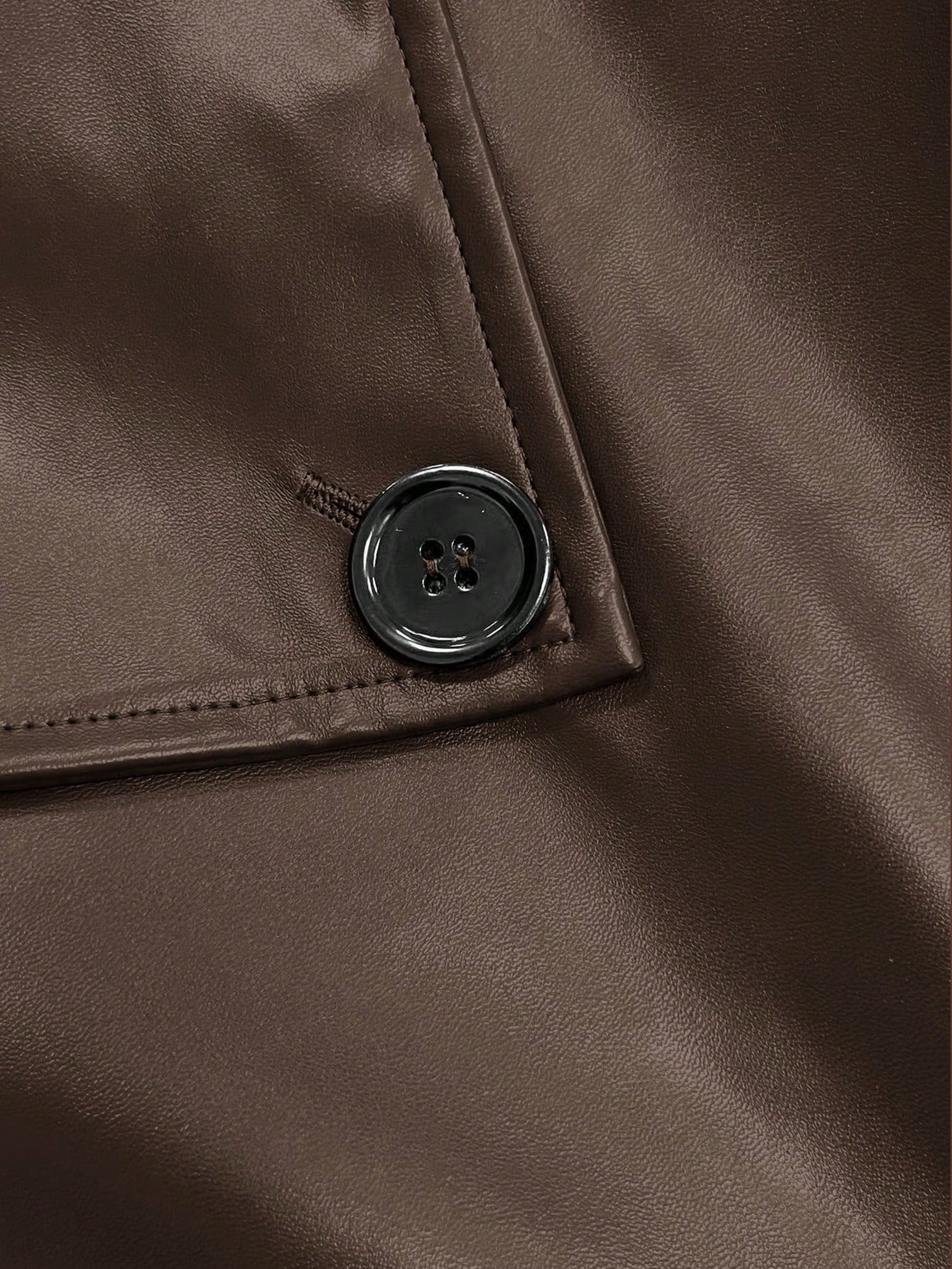 1pc Solid Color PU Leather Faux Button Women PU Jacket, Suitable For Date Night, Everyday Wear, Airport Outfit, Autumn/Winter
