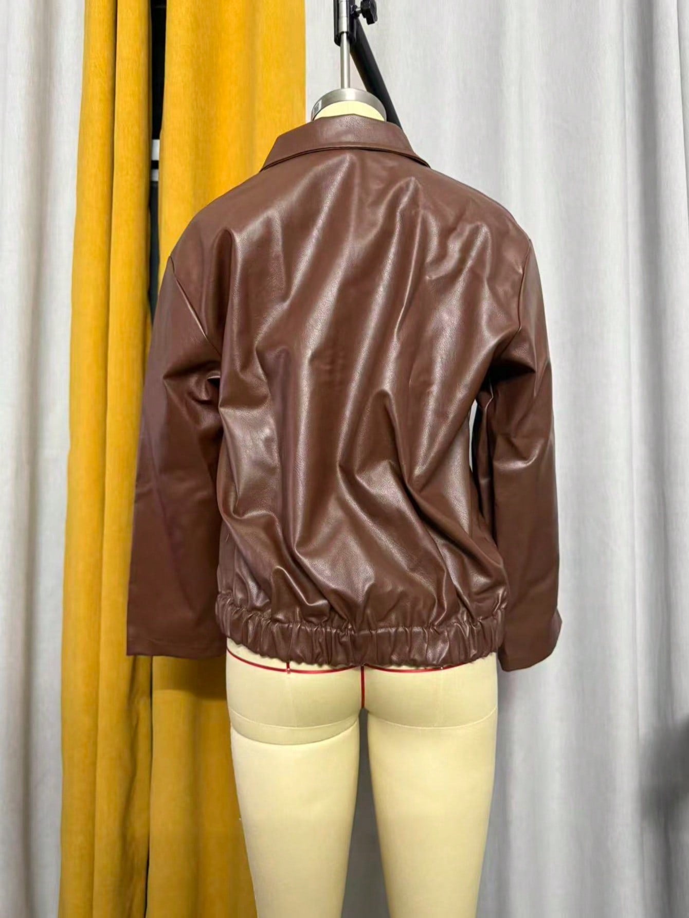 Women's PU Leather Casual Solid Color Pocket Zipper Jacket