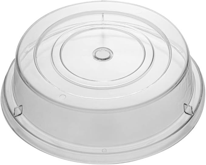 Restaurantware Cater Tek 11 Inch Polycarbonate Plate Covers 10 Shatterproof Dish Covers - Dishwashable For 11 Inch Plates Clear Plastic Splatter Covers Finger Hole Design Endures Up To 210F