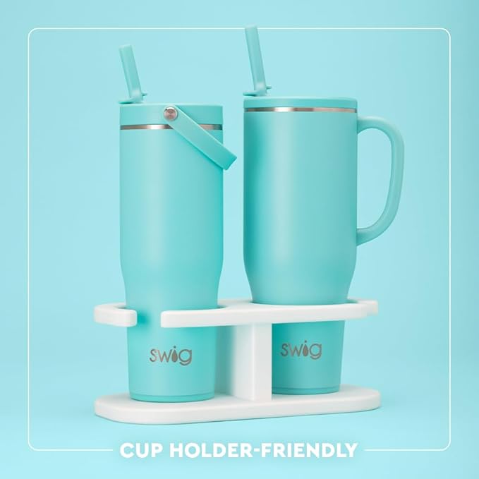 Swig Life 40oz Leak Proof Mega Mug, 40oz Leak Proof Tumbler with Handle and Straw, Extra Large Insulated Tumblers, Cup Holder Friendly Travel Mug, Reusable Leakproof Water Bottle (Lucky Leopard)