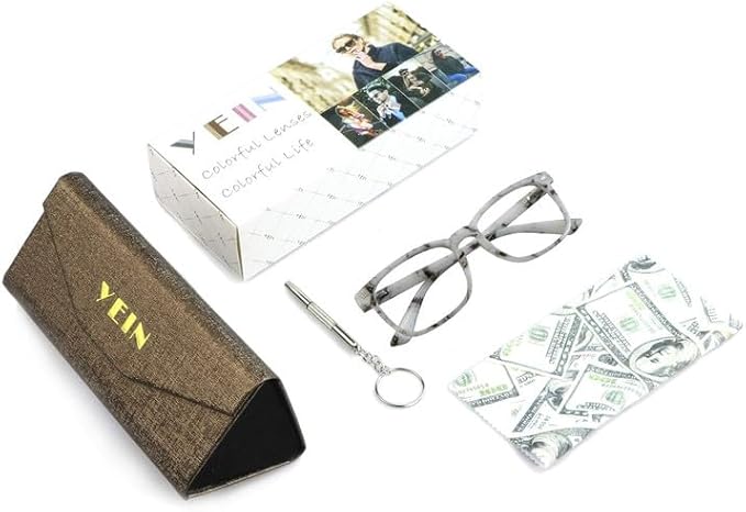 YEIN Bifocal Reading Glasses with Blue Light Blocking Lenses, Bifocal Reader for Women and Men, Vintage Square frame with Spring Hinge (+0.50/+2.25 magnification)
