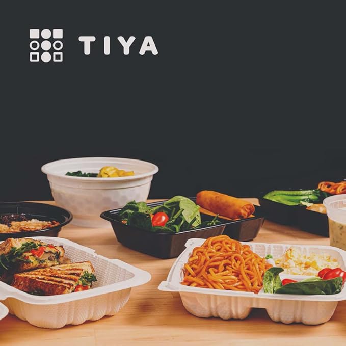 TIYA Food Containers - 16 oz Bulk 150 Pack with Lids - Rectangular Plastic To-Go Containers - Reusable, Microwavable, Dishwasher Safe - Leak-Proof for Meal Prep - BPA-Free