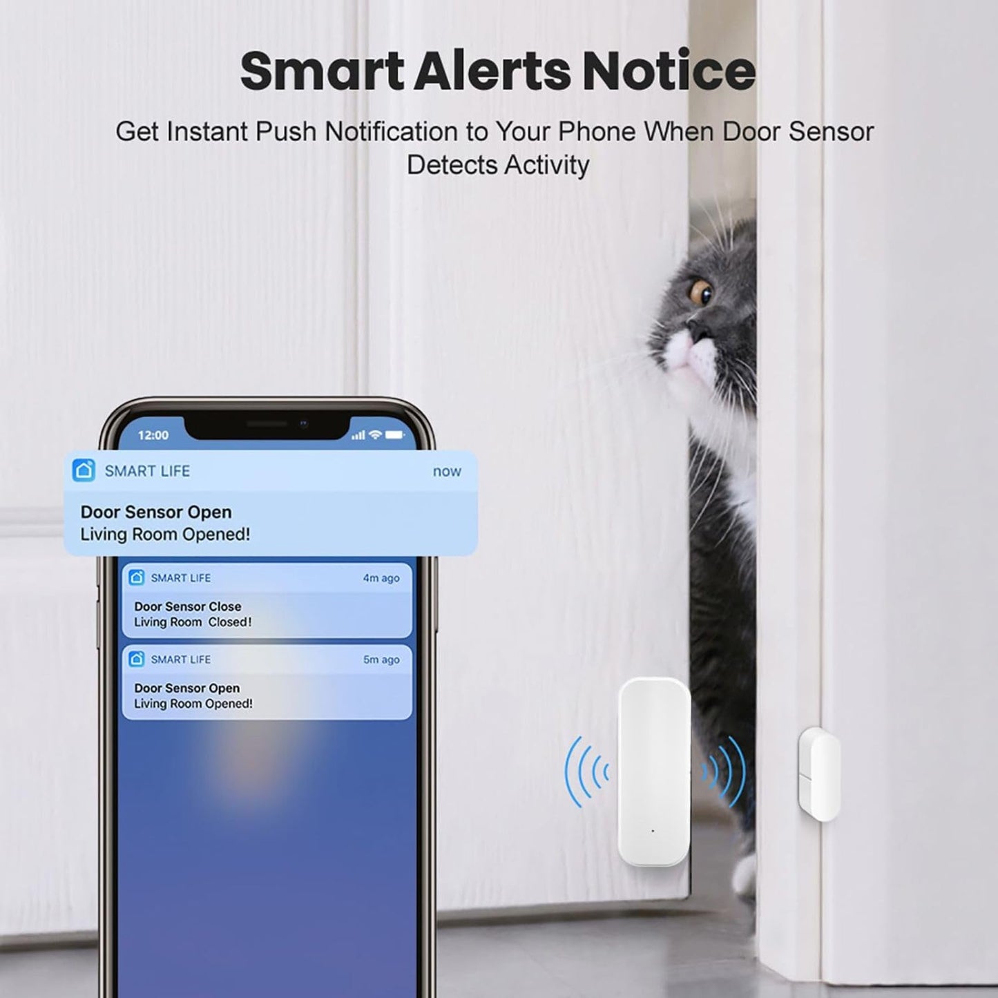Sanofuturion Smart WiFi Door/Window Sensor | Tuya Smart Alarm, Wireless Entry Detector with Real-Time Alerts, Compatible with Alexa/Google Home, No Hub Required (1Pack)