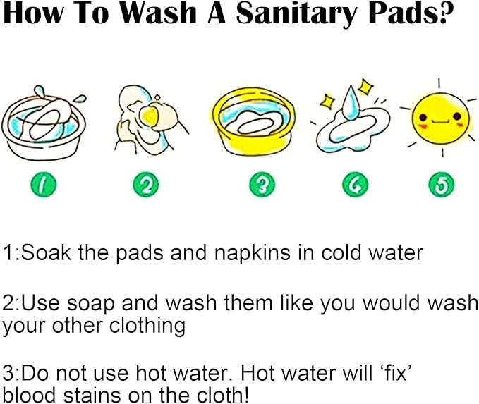 PHOGARY Reusable Menstrual Pads, Bamboo Cloth Pads for Heavy Flow with Wet Bag, Large Sanitary Pads Set with Wings for Women, Washable Overnight Cloth Panty Liners Period Pads(7 in 1, Style H)