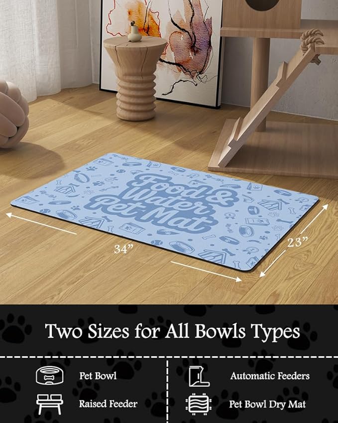 Pet Feeding Mat-Absorbent Dog Mat for Food and Water Bowl-No Stains Quick Dry Water Dispenser Mat-Dog Accessories Pet Supplies-Bowl for Messy Drinkers(Words,23"x34"