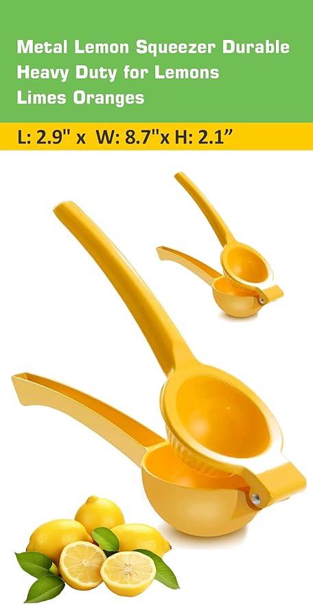 EcoQuality Heavy Duty Handheld Yellow Citrus Juice Squeezer Premium Lemon, Lime & Orange Press for Maximum Extraction Easy to Use, Durable and Rust Resistant Metal Manual Juicer (4)