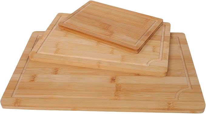 Pomya Smooth Wood Chopping Boards With Grooves | Three Piece Cutting Board Set With Inner Handles For Cleaver And Kitchen Prep