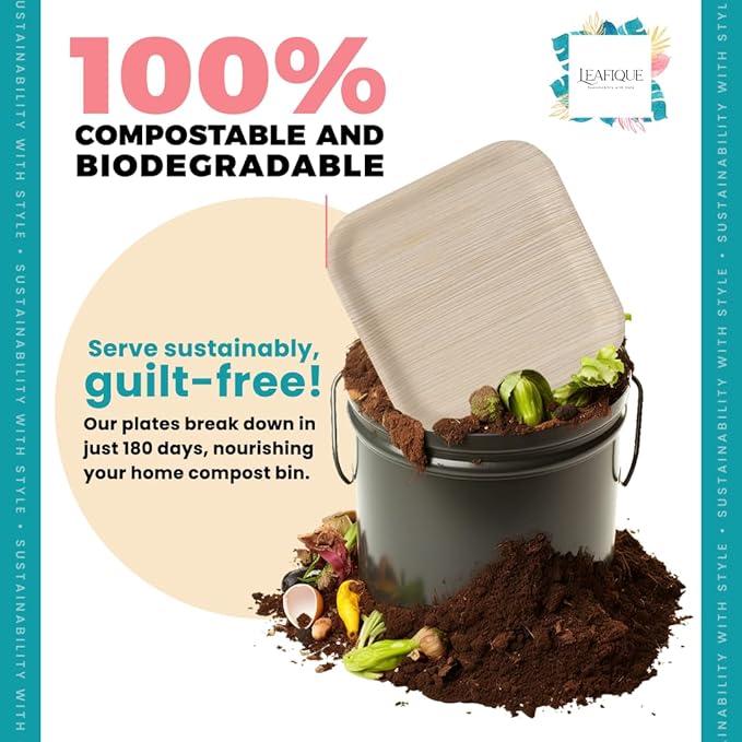 100% Natural 8” Palm Leaf Square Plate (50-pack), Compostable & Biodegradable Dinnerware for Catering, Birthdays, Cinco de Mayo, BBQs, Thanksgiving, Alternative to Paper & Bamboo Plates Disposable