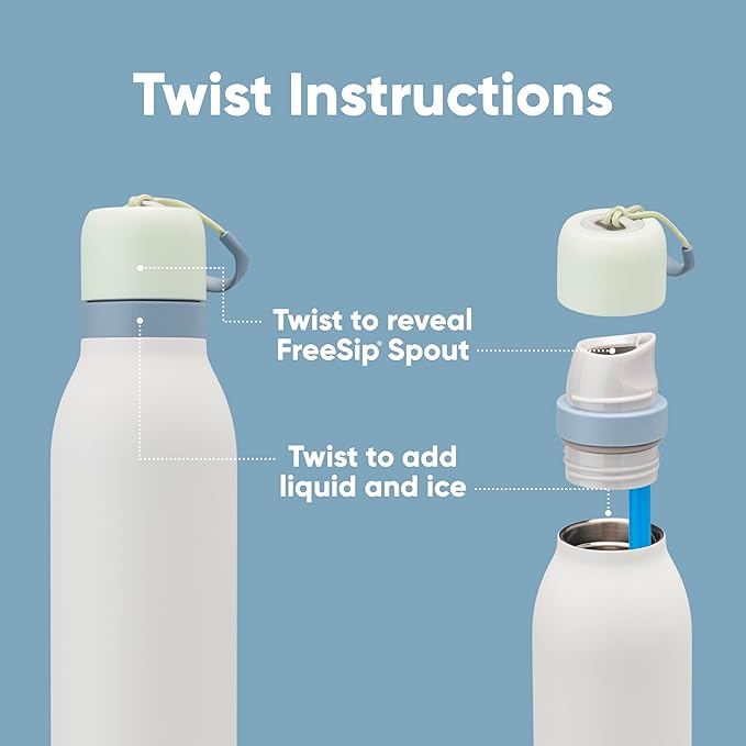 Owala FreeSip Twist Insulated Stainless Steel Water Bottle with Straw for Sports and Travel, BPA-Free, 24-oz, Bubble Gum
