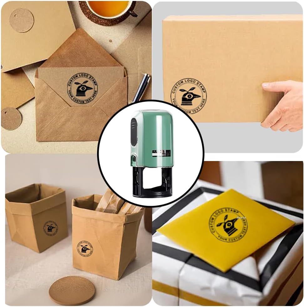 Custom Logo Stamp,Personalized Business Stamp Customized Self-Inking Stamp Business Logo Text Address Stamp-Round,4 Ink Colors Available (Red Case)