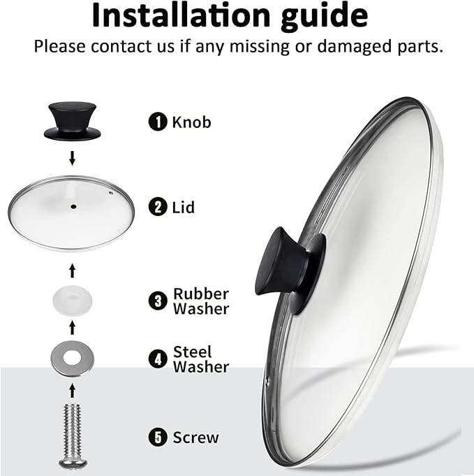 Glass Lids, Replacement Tempered Clear Glass Lids with Steam Vent,Covers For pots, pans and skillets,Available in Small and Large Lid 8, 9.5, 10.25, 11, 12, and 12.5 Inch