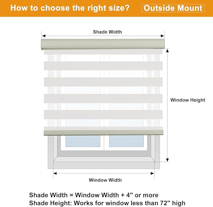 Persilux Zebra Blinds Cordless, Zebra Roller Shades for Windows (34.5" W x 64" H, Cream) Light Filtering Day and Night Window Drapes Sheer Shades for Home, Bedroom and Sliding Door Easy to Install