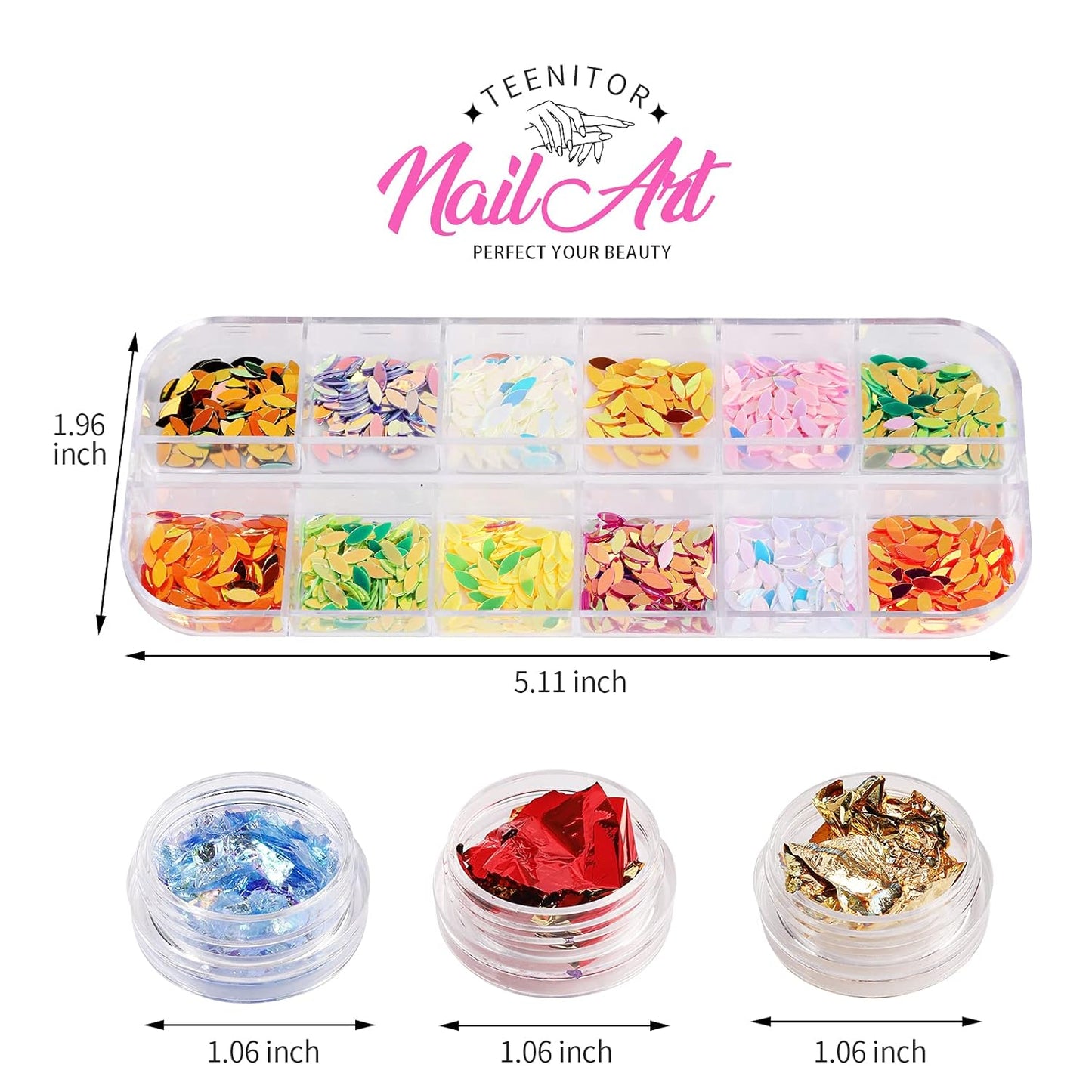 Teenitor 41 Boxes Rhinestones for Nails, Nail Gems 5 Boxes Nail Art Rhinestones 36 Boxes Nail Flakes, Nail Gems Stone Nail Design Kit, Nail Rhinestones for Nail Art Nail Accessories
