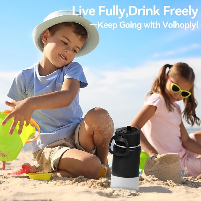 Volhoply 14oz KIds Water Bottle with Straw Lid and Silicone Boot Bulk 6 Pack,Stainless Steel Insulated Cups for Boys & Girls Multipack,Double Wall Vacuum Leakproof Bottles(Mix,6)