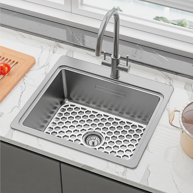 Bestjing Silicone Sink Protectors for Kitchen Sink - 16.2"x12.5" Kitchen Protector Accessory, Non-Slip Heat Resistant Mat for Bottom of Farmhouse Porcelain Stainless Steel (White)