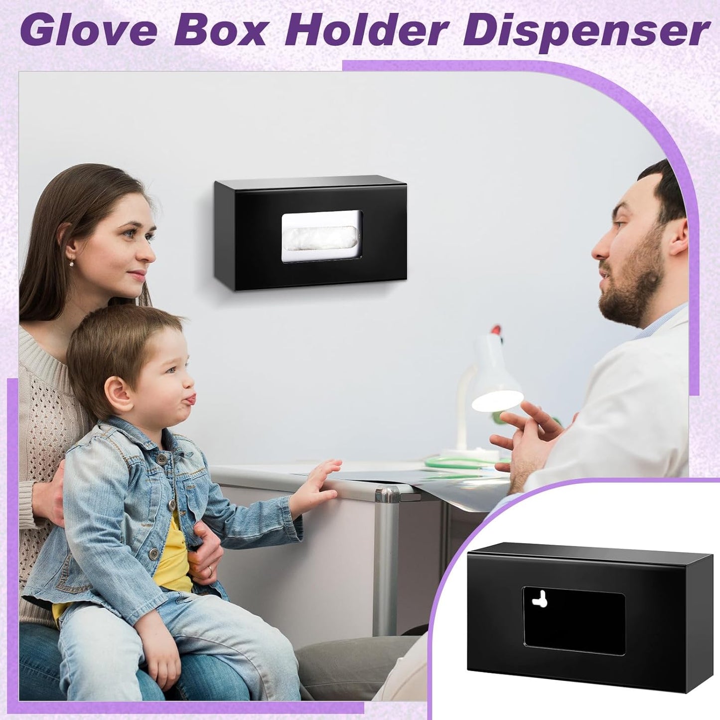 Thyle 2 Pcs Glove Box Holder Wall Mount Acrylic Dispenser Single Side Loaded Disposable Latex Rubber Glove Box for Kitchen, Office, Restaurant(Black)