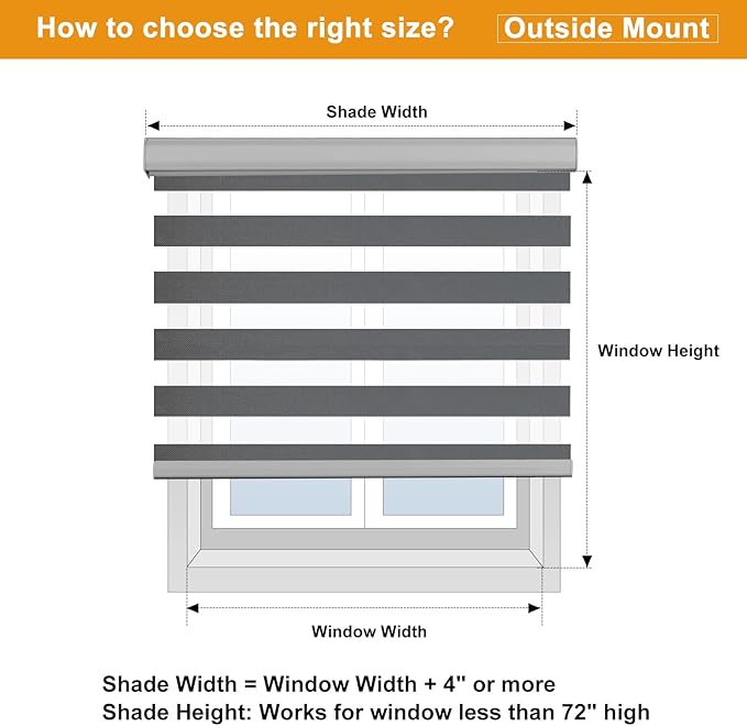 Persilux Cordless Zebra Blinds for Windows Free-Stop Roller Windows Shades (23" W X 64" H, Grey) Dual Layer Light Control for Day and Night, Light Filtering Sheer Shades for Home