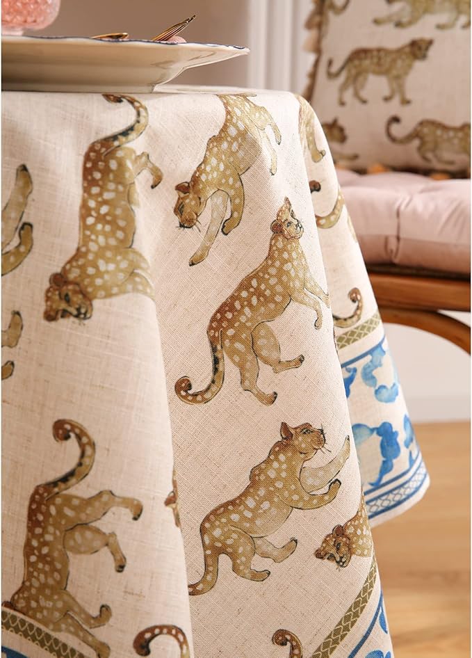 patdrea Designer Vintage Linen Table Cloth for Rectangle Table,Leopard Animal Pattern Soft Breathable Tablecloth,Decor Cover for Kitchen Dining,Christmas,Parties,Thanksgiving,55"x79"-from
