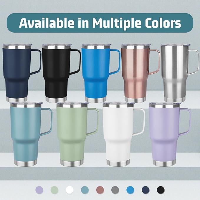 20 oz Tumbler with Handle Stainless Steel Insulated Coffee Tumbler with Lid and Straw Double Wall Vacuum Insulated Coffee Mug Leak Proof Travel Mug Tumbler for Hot and Cold Drink (Rose Gold,1pack)