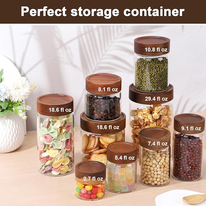 19oz Glass Jar with Wood Lid, 4 Pack Coffee Jars with Airtight Screw Lids, Wide Mouth Pantry Storage Canister for Sugar, Tea, Beans, Snacks, Overnight Oats - 3.9 x 3.9 inch Spice Bottle