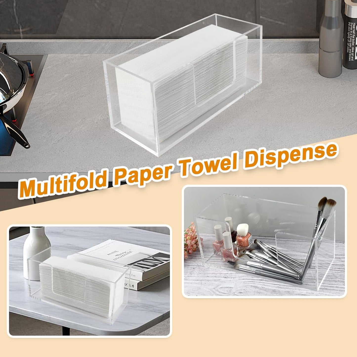 1Pack Acrylic Paper Towel Dispenser, Napkin Holder for Bathroom, Kitchen & Countertop – Paper Towel Holder Z-Fold/C-Fold/Multi-Fold Holder, Shatter-Resistant & Space-Saving (1)