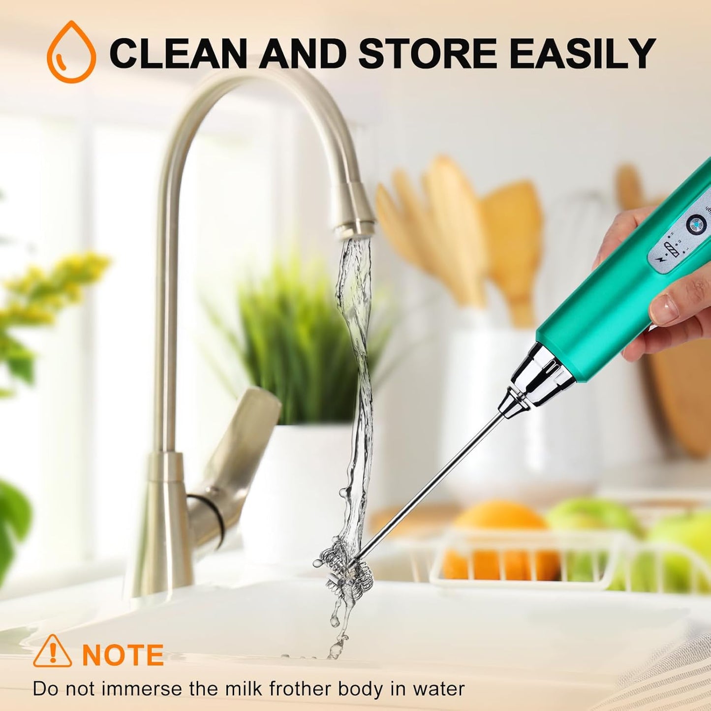 YUSWKO Handheld Milk Frother for Coffee, Rechargeable Drink Mixer with 3 Heads 3 Speeds Electric Coffee Frother For Latte, Cappuccino, Hot Chocolate, Egg