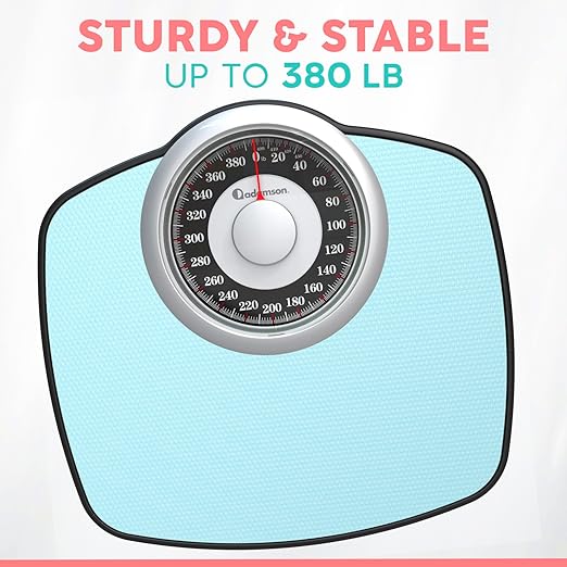 Adamson A25 Scales for Body Weight - Up to 400 LB - 5.3" Dial on 12.4" x 10.2" Platform - Anti-Skid Rubber Surface - High Precision Bathroom Scale Analog - Durable with 20-Year Assurance