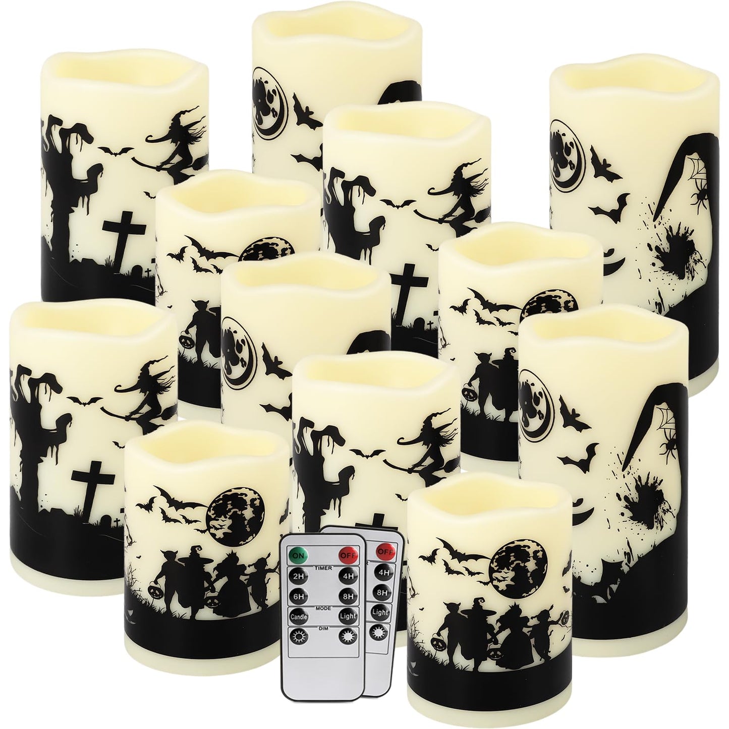 ECLHTLNY 12-Pack Waterproof -Flameless Led Candles,Remote Control and Timer Functions for Halloween and More Decorations(3 Sizes)