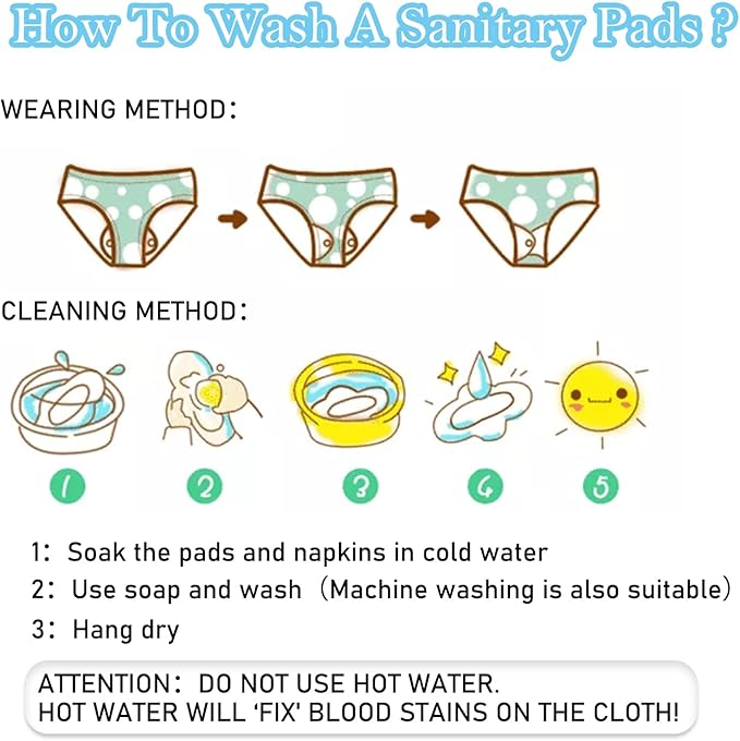 PHOGARY 7 Packs Reusable Menstrual Pads with Wings for Women, Washable Overnight Cloth Panty Liners Sanitary Pads for Heavy Flow with Wet Bag