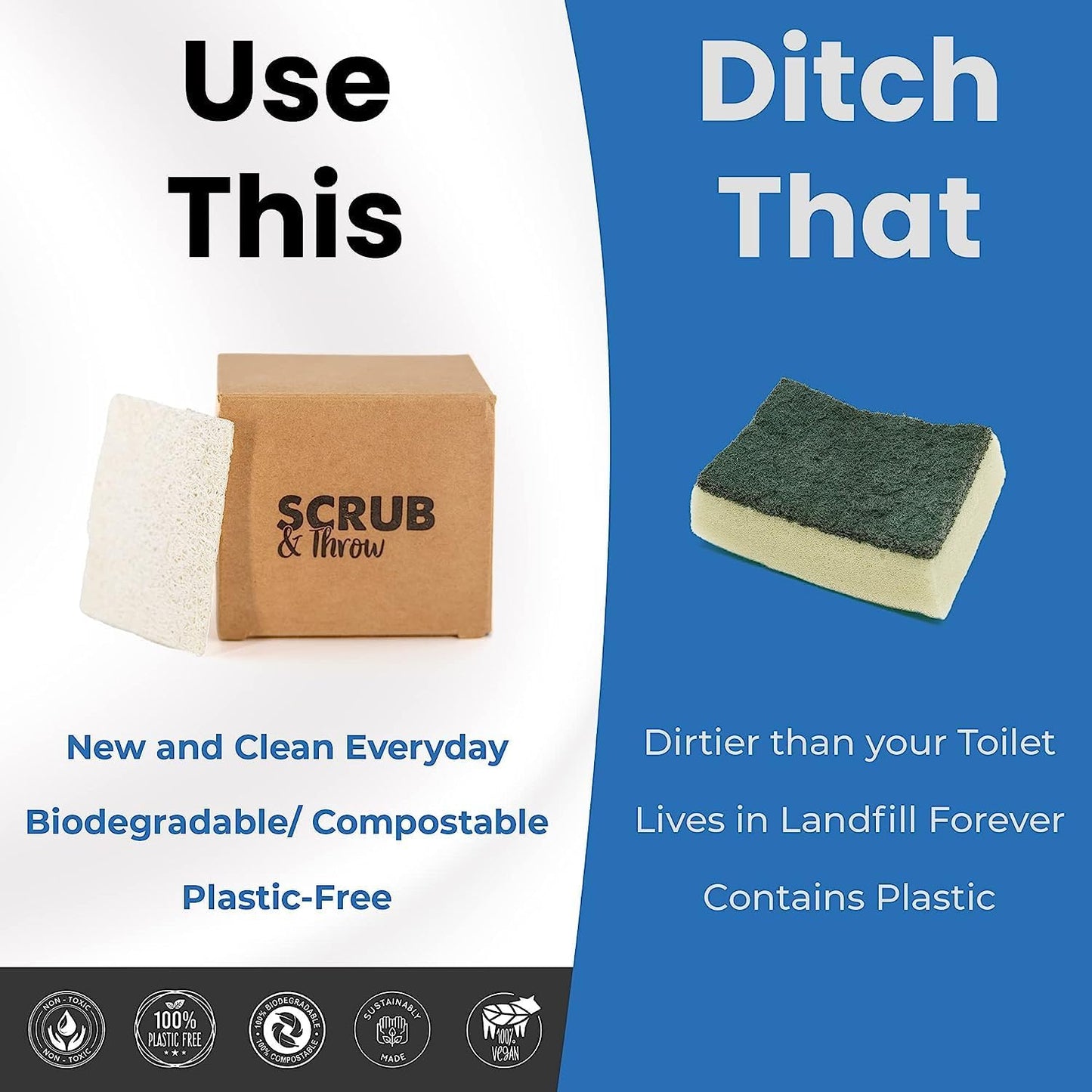 Scrub & Throw Scrub Sponges (30-Pack), Eco-Friendly, All-Purpose Household Natural Loofah Sponges, for Dishes, Cleaning, Biodegradable, Non-Scratch