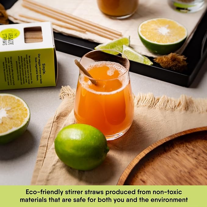 The Veggie Straws – 150 PCS of 4.75 Inches Unwrapped Biodegradable Drink Stirrers – Made of Vegetable Fibers, Best Cocktail Stirrers for Drinks of All Kinds