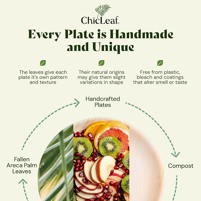 Chic Leaf Palm Leaf Bamboo Plates - 9-Inch Square, Pack of 50 - Eco-Friendly Compostable Platters - Microwave-Safe Disposable Plates - Durable Party Dishware