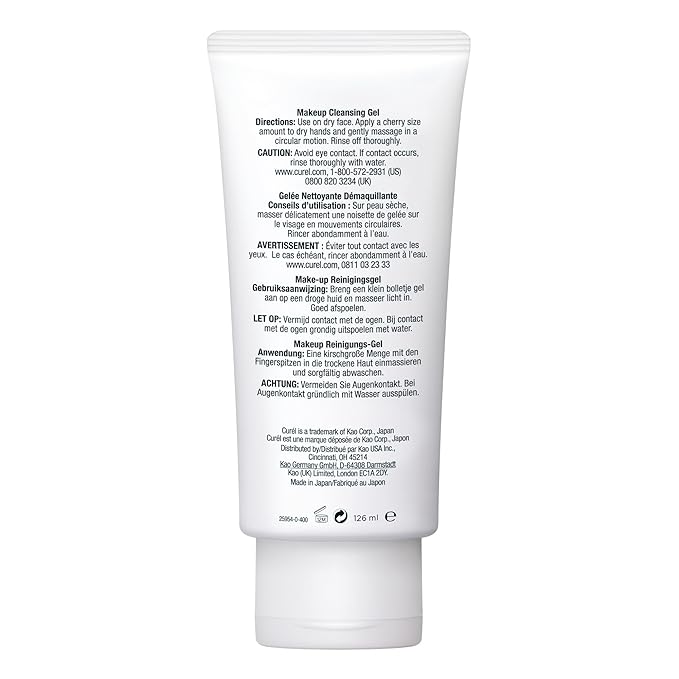 Curel Japanese Skin Care Makeup Cleansing Gel, Waterproof Eye Makeup Remover, Face Wash for Dry, Sensitive Skin, pH Balanced, Fragrance & Alcohol Free Facial Cleanser, Step 1 of 2, 4.5 Fl Oz