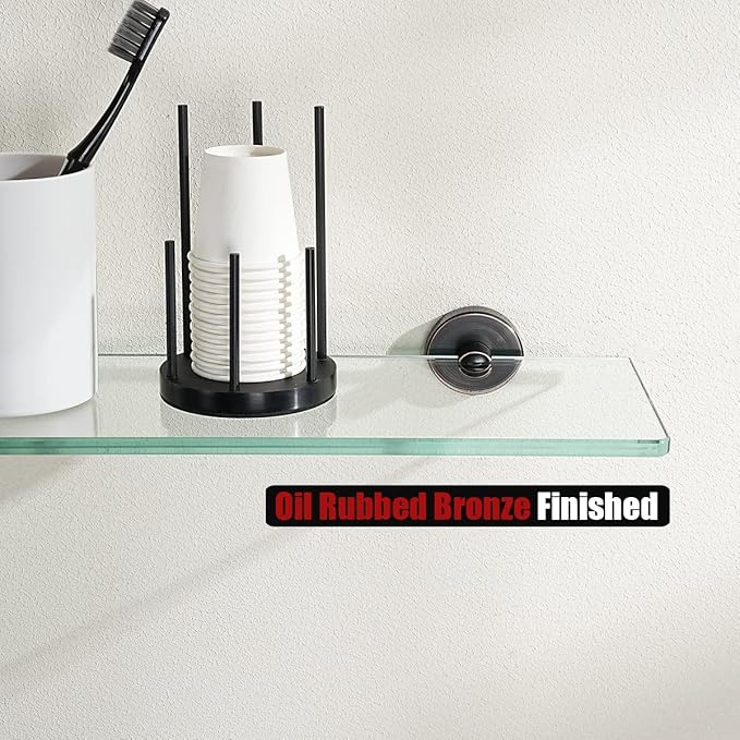 JQK Bathroom Glass Shelf Oil Rubbed Bronze, Tempered Glass Shower Storage 14 by 5 inches, 304 Stainless Steel ORB Wall Mount, TGS101L14-ORB