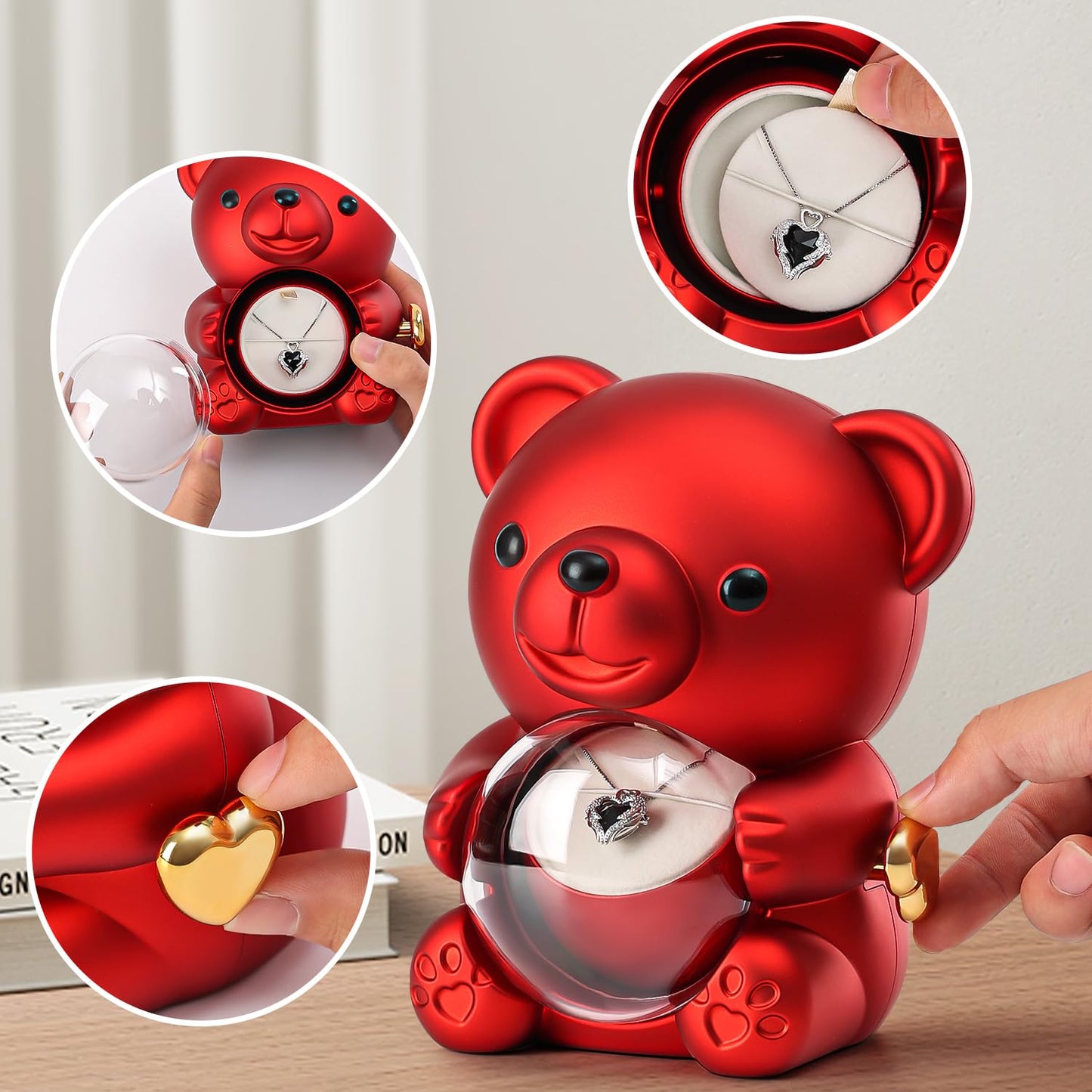 Anthonic Cute Teddy Bear with Preserved Rose - A Real Rose Flower in Bear with Elegant Gift Box - Romantic Gift for Her in Mother's Day, Weddings, Anniversaries, and Bridal Showers (Red)