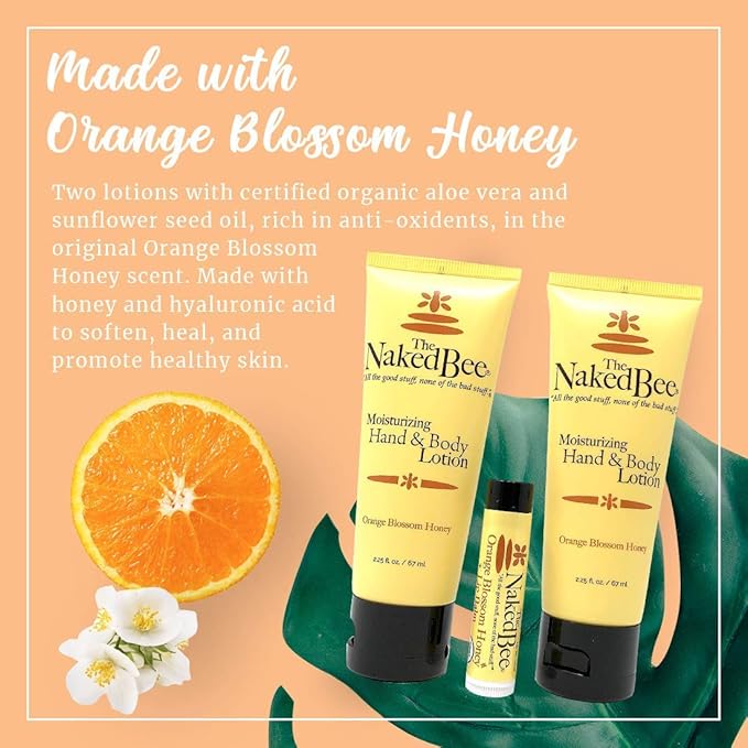The Naked Bee Lip Balm Orange Blossom Honey Grapefruit Blossom Honey and Pomegranate & Honey 0.15oz + Hand and Body Lotion 6.7oz + Coconut Honey + Lip Balm Set Products Cruelty Free