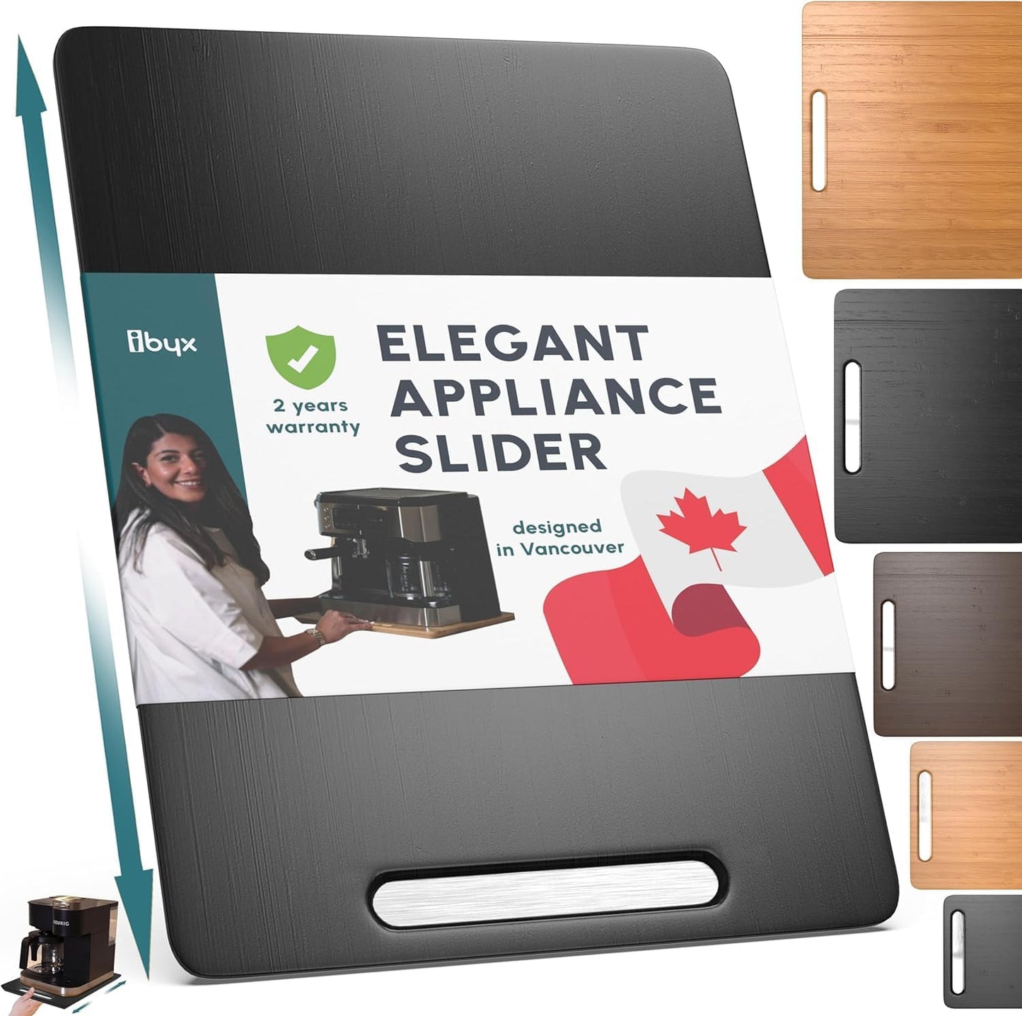 Ibyx Elegant Sliding Tray for Your Coffee Maker & Heavy Kitchen Appliances - Sturdy, Slides Easily from Under The Cabinet (Black, 12βW x 16βD)