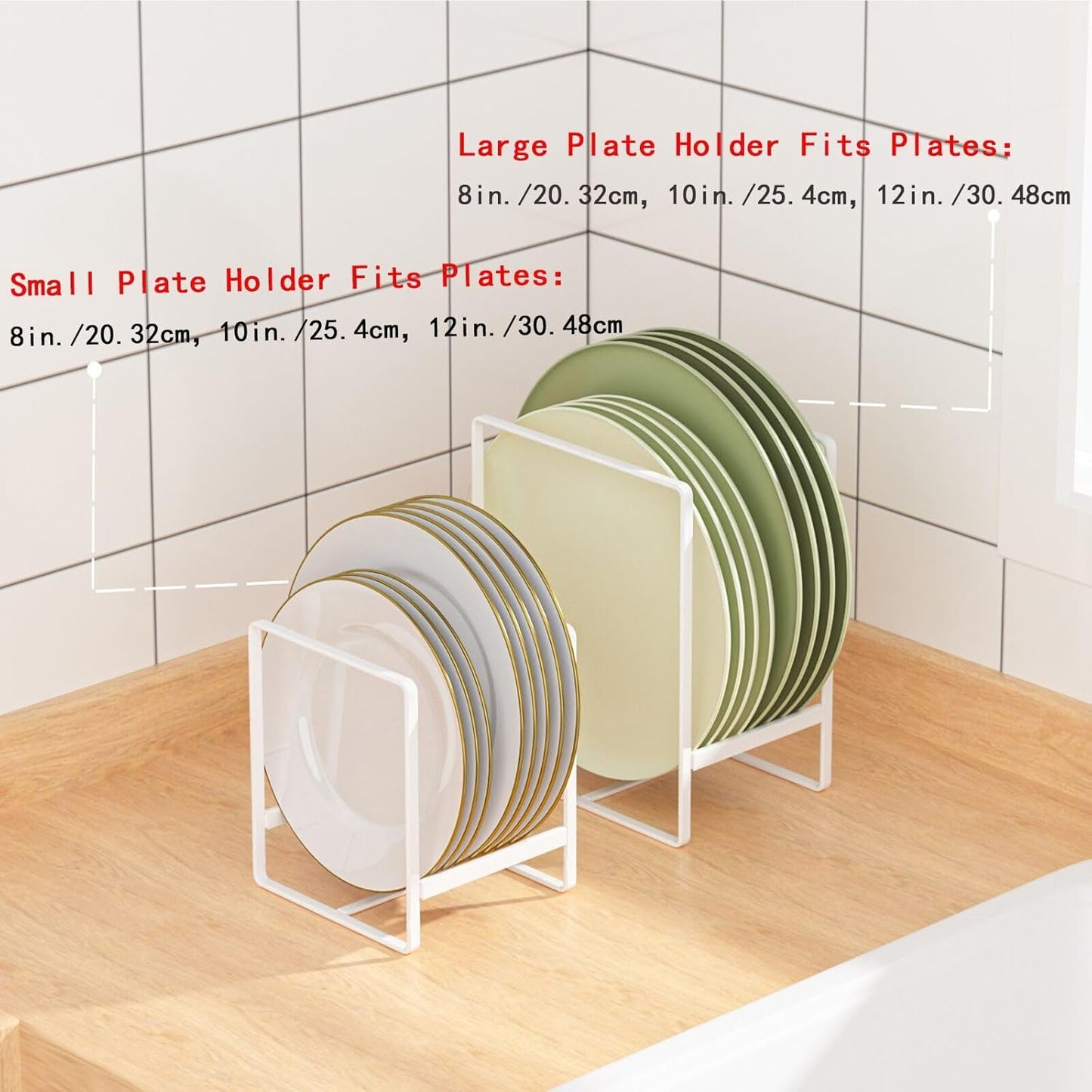 2 Pack Large Plate Holders Organizers Upright Cabinet Dish Drying Racks Metal Plate Dish Organizers Racks Stands for Countertop and Cupboard 7.87in. x 6.29in. x 4.52in. Black