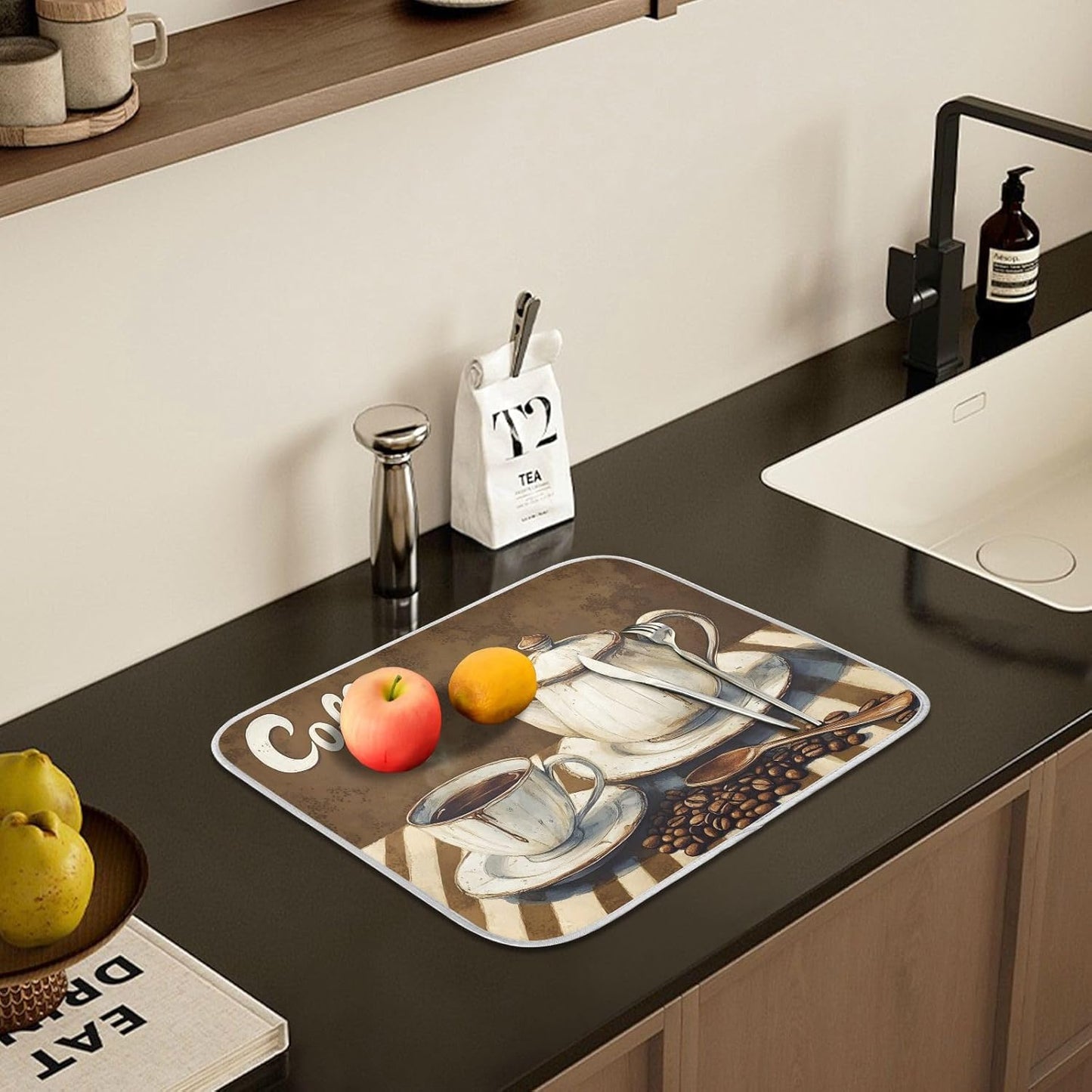 Coffee Themed Dish Drying Mat for Kitchen Counter Absorbent Microfiber Large Drying Pad Dish mats for Kitchen Countertops 18 x 24 Inch243