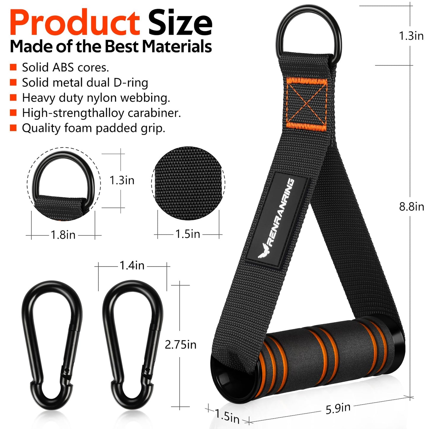 RENRANRING Gym Exercise Handles, Replacement Handle Attachments for Cable Machine Pulleys, Resistance Band and Strength Trainer, Pull Down Workout Accessories, Home Gym Add On Equipment