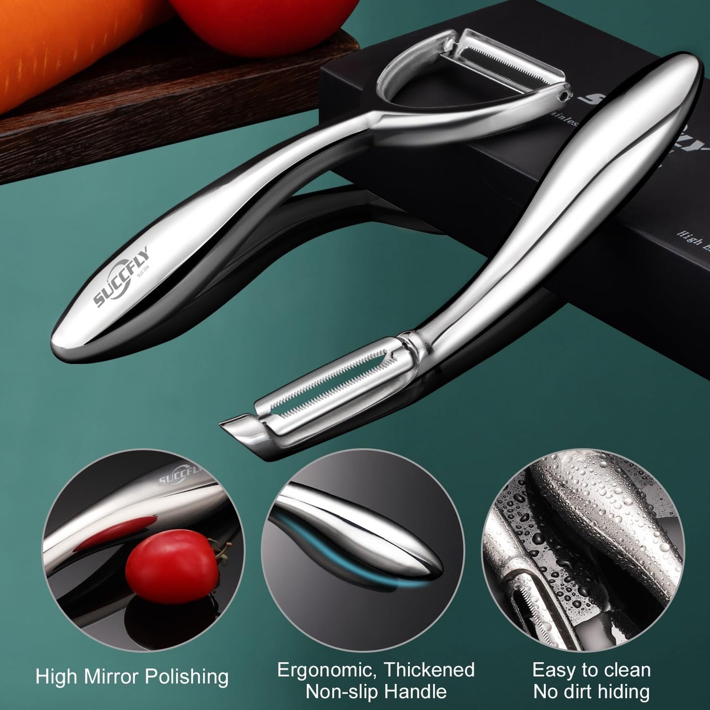 Vegetable Peeler Stainless Steel,Ultra Sharp Potato Peelers for Kitchen, Premium Veggie Fruit Peeler, Carrot Peeler, Rotary Serrated Blade, Thickened Non-Slip Ergonomic Handle(5-year warranty)