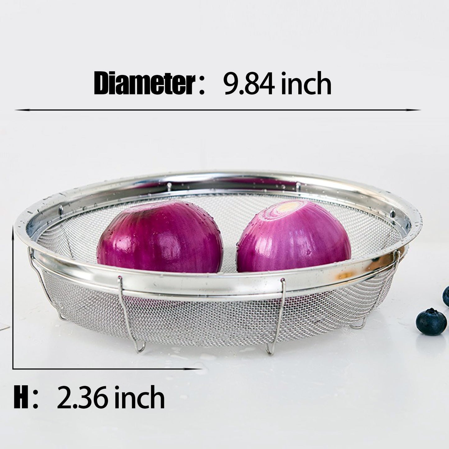 Fine Mesh Strainer for Kitchen, Stainless Steel Colander Bowl for Pasta, Rice, Fruit, Metal Net Baskets with Resting Base - Strain, Drain, Rinse (Diameter 9.84 inch)