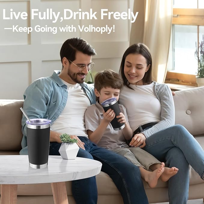 Volhoply 20oz Stainless Steel Tumbler with Lid and Straw Bulk 8 Pack,Double Wall Insulated Travel Iced Coffee Mug Fits Cup Holder,Powder Coated Cups for Hot/Cold Drinks,Christmas Gifts(Mix,8 Set)