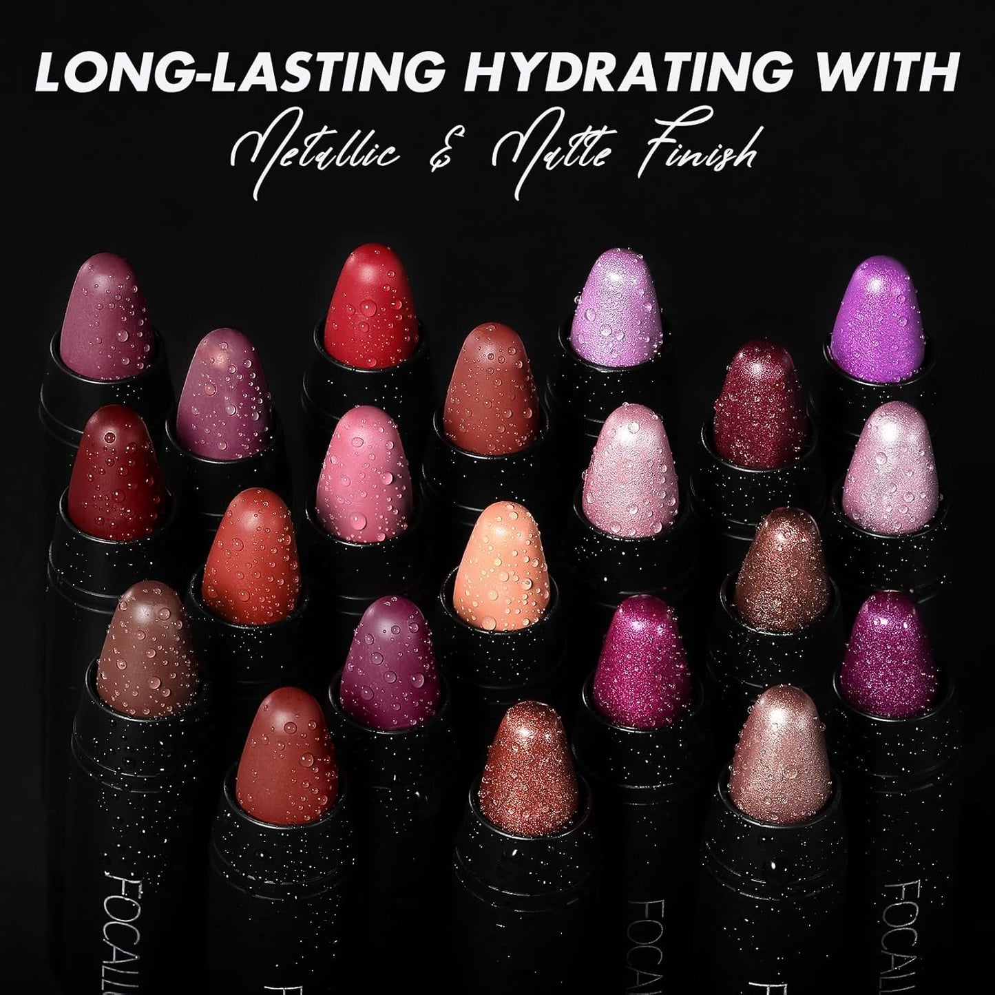 FOCALLURE Ultra Chic Metallic Lipstick,Rich Vitamin E Lip Crayon,Lightweight Shinning Color without Drying or Fading,Long Lasting Lips Makeup,#26 Salt Lake
