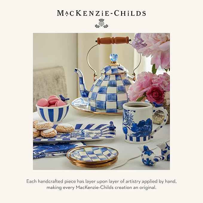 MACKENZIE-CHILDS Enamel Abundant Bowl, Decorative or Serving Bowl, 13-Cup Capacity, Blue-and-White Royal Check