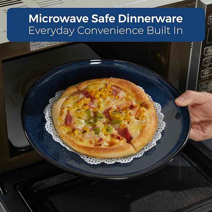 Ceramic Dinnerware Sets, Microwave Safe Plates and Bowls Sets, Kitchen Dishes Set for 4, Unbreakable & Dishwasher Safe Tableware, Everyday Use, Starry Blue