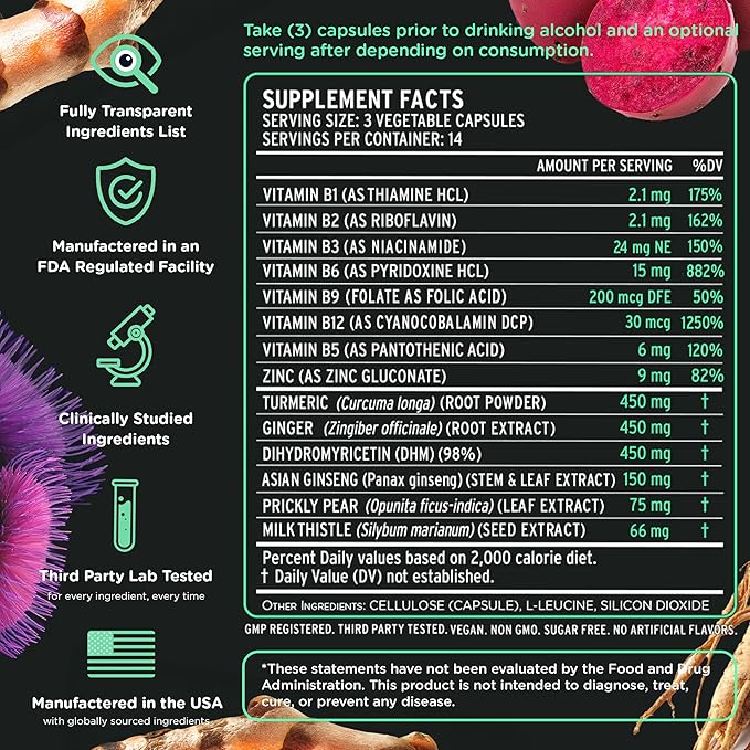 Super Recovery Capsules for Post Celebration and Morning Relief - All Natural Holistic Support - 3 Capsules Taken Before Drinking and an Optional Serving After (28 Servings)
