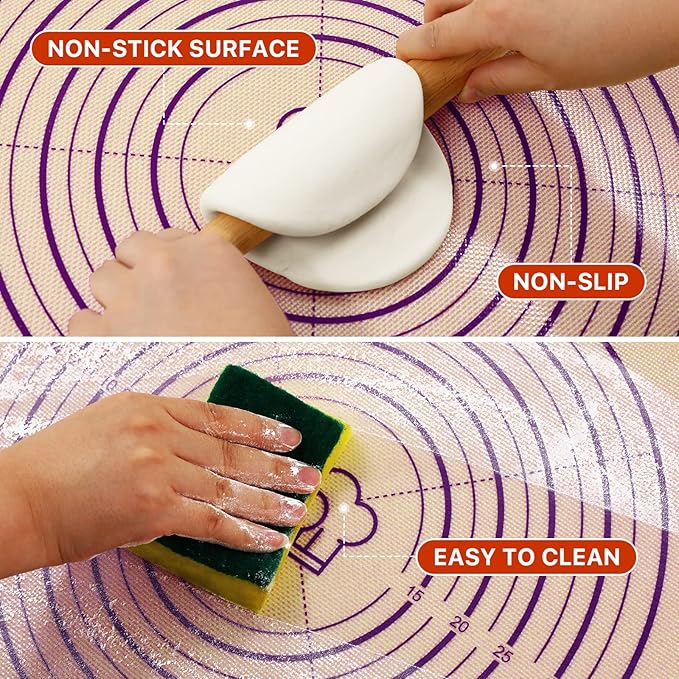 Baking Mat, 26" x 16" Silicone Extra Large Non Stick Baking Sheet Mat with Measurement Non-slip Dough Rolling Mat,Reusable Food Grade Silicone Counter Mat for Making Cookies,Macarons,Bread and Pastry