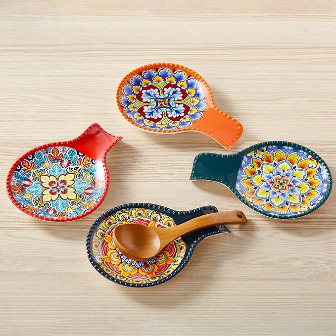 vancasso Ceramic Spoon Rest Sets of 2 for Stove Top, 7.7 Inch Cooking Spoon Holder for Kitchen Counter Decor, Spoon Holder for Coffee Spoon Rest, Spoon Cradle, Spatula, Spoons or Tongs, Light