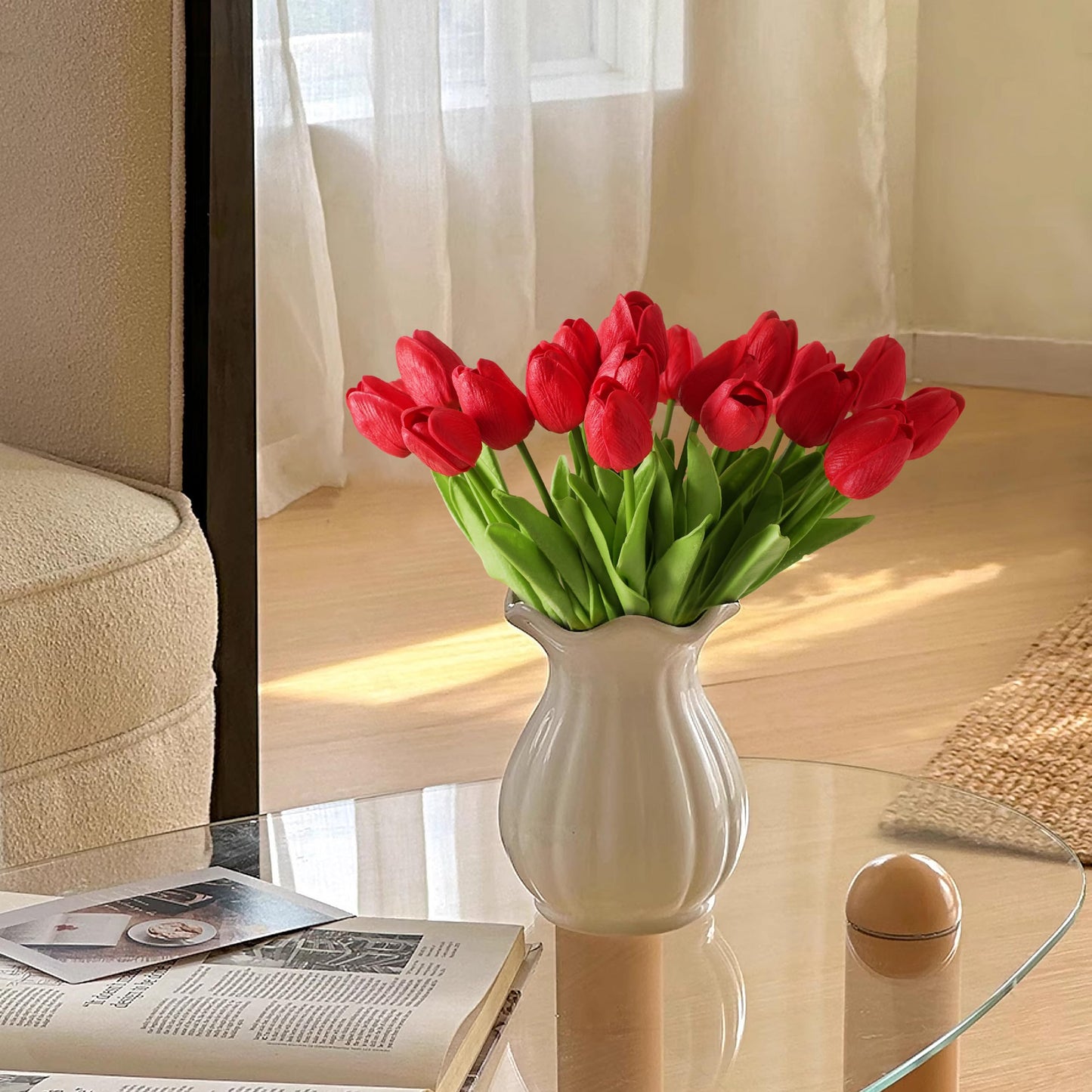DZRDYL 20pcs Red Artificial Tulip Fake Flower 12.9 Inch Spring Mother's Day Easter Gift for Home Kitchen Wedding Decoration
